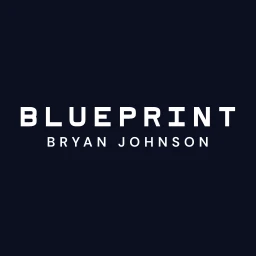 Logo Blueprint Bryan Johnson: weiße Wortmarke auf dunklem Grund