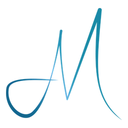 Logo Florian Merzenich, geschwungenes M-Monogramm in Blau